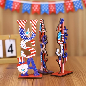Décorations de table en bois USA du 4 juillet avec gnomes et motifs étoilés