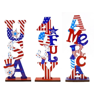 Lot de 3 décorations de fête du 4 juillet en bois aux motifs d'étoiles et rayures