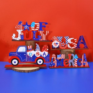 Independence Day Wooden Desktop Ornament USA America Letter Gnome Sign Red White Blue Patriotic Party Table Decor