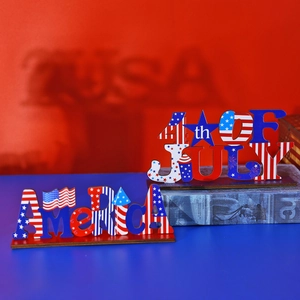 Creative July 4th wooden Independence Day desk decor with America letter patterns