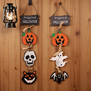 Decorazione per porta di Halloween in legno con motivi a zucca e fantasma per la casa