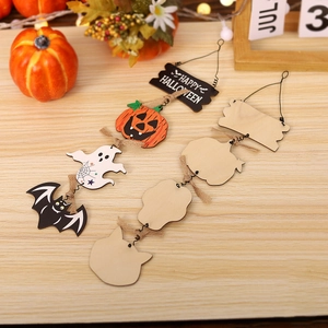 Halloween wooden door hanging ornaments with pumpkin and ghost designs for wall decor