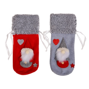 Christmas gnome wine bottle covers set with 3D plush beard and drawstring closure decor
