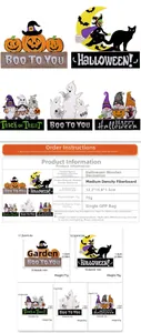 Detailed dimensions and material specs for Halloween wooden gnome and pumpkin table decor