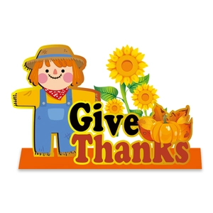 Decorazione di ringraziamento in legno con spaventapasseri zucca e testo Give Thanks
