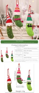 Detailed size chart for Christmas pickle plush pendants showing dimensions of 17x6x3cm
