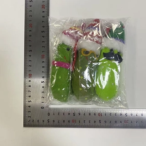 Three Christmas pickles plush toys with Santa hats and scarves set of 12cm ornaments