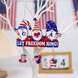 Wooden Independence Day gnome sign with USA letters and Let Freedom Ring text hanger