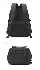 Ergonomic breathable mesh back padding and reinforced bottom of the black business backpack