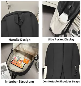 Detail view of laptop backpack showing durable top handle, side pockets and padded straps