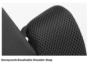 Detail view of thickened honeycomb mesh shoulder strap for breathable laptop backpack comfort