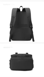 Detail view of the ergonomic padded straps and luggage belt on black laptop backpack