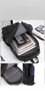 Detail of laptop backpack showing padded device pocket and spacious interior storage