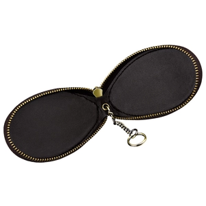 Deep brown genuine leather car key case with golden zipper and interior metal chain