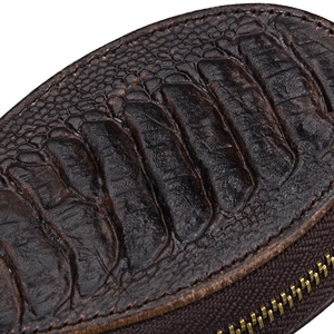 Vintage brown crocodile embossed leather car key pouch with durable gold metal zipper