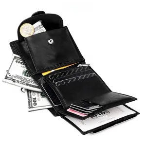 Detail of leather wallet interior with multiple card slots and RFID protection