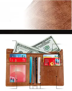 Internal layout of brown crazy horse leather wallet with RFID blocking and card slots