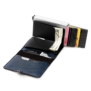 Detail view of the RFID blocking wallet showing the internal card slots and cash holder