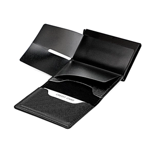 Schlankes schwarzes RFID-Kartenetui aus Leder mit automatischem Pop-up-Aluminium-Mechanismus