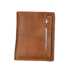 Retro brown RFID blocking genuine leather bifold wallet with multi-card slots design