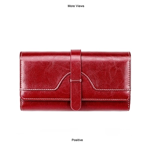 Vue avant d'un portefeuille RFID rouge foncé avec cuir grainé et surpiqûres blanches