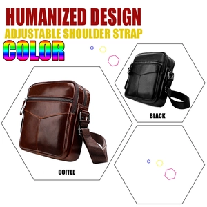 Detailed view of coffee and black leather crossbody chest bags with metal zippers