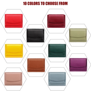 Macro shot showing ten different colors of the pebbled genuine leather tri-fold wallet