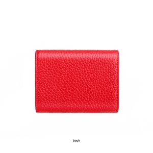 Rear view of red genuine leather wallet featuring high-quality lychee grain texture