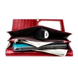 Portefeuille long en cuir rouge anti-RFID avec emplacements cartes et poche smartphone