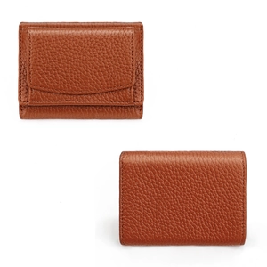 Detailed view of brown lychee grain leather wallet with reinforced stitching