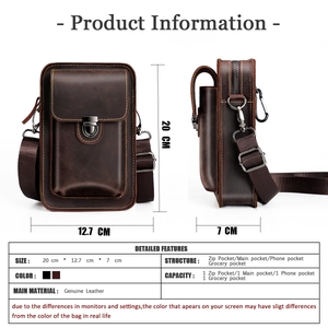 Dimensioni dettagliate della borsa a tracolla in pelle con tasche multifunzione