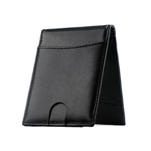 Slim men's RFID wallet showing side profile with high-quality leather texture and card slot