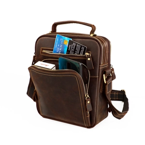 Men Vintage Genuine Leather Messenger Bag Multi Pocket Cowhide Crossbody Shoulder Bag For Business Travel Daily Use