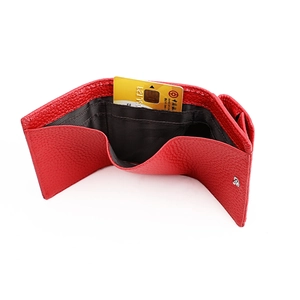 Red trifold leather wallet for women with RFID protection and multiple card slots