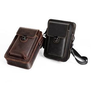 Borsa a Tracolla da Uomo in Pelle di Vacchetta Primo Strato Vintage Crazy Horse Marsupio Multifunzionale Porta Cellulare Antifurto
