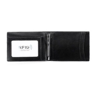 Detail of slim leather wallet with money clip and RFID protected card slots