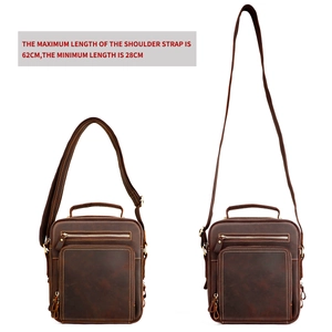Vintage brown crazy horse leather crossbody bag for men with adjustable shoulder strap