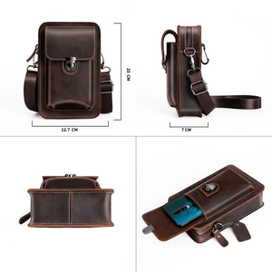 Borsa a tracolla e marsupio in pelle marrone scuro per uomo con dettagli dimensioni