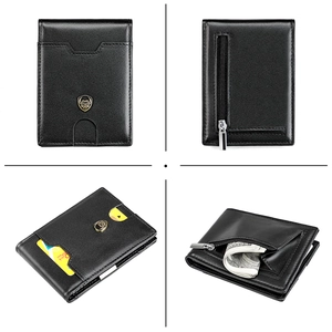 Minimalist RFID blocking leather bifold wallet with multi card slots and zipper pocket