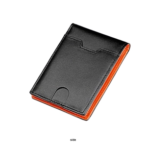 Schlanke Lederbrieftasche mit orangener Innenseite und praktischem Daumenschlitz