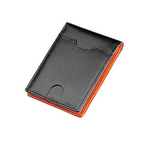 Schlanke Lederbörse in Schwarz und Orange mit RFID-Schutz und schnellem Kartenzugriff