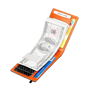 Schlankes orangefarbenes Leder-Portemonnaie für Herren mit Geldclip und Kartenfächern
