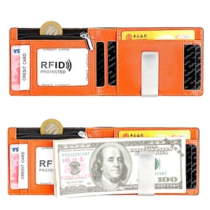 Détails de l'intérieur du portefeuille mince en cuir RFID pour hommes avec pince à billets