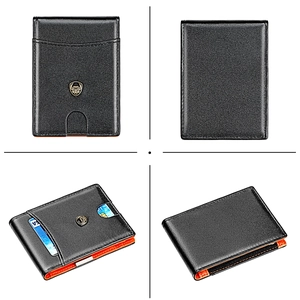Portefeuille mince en cuir avec blocage RFID, doublure orange et fente pour cartes