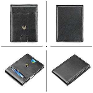 Portefeuille fin en cuir avec protection RFID et fentes pour cartes sous quatre angles