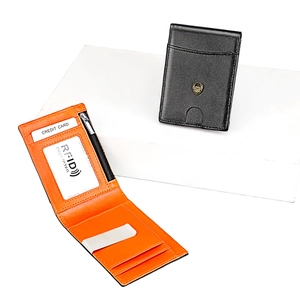 Portefeuille Mince pour Hommes en Cuir de Vachette Véritable Blocage RFID Pince à Billets Porte-cartes Bifold Avec Poche à Monnaie