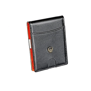 Portefeuille mince en cuir véritable RFID avec pince à billets et doublure orange