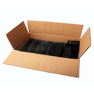 Bulk pack of black PVC internal card pages for anti-theft wallets in a cardboard box