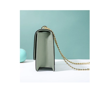 Vue latérale du sac bandoulière vert menthe en cuir PU avec chaîne dorée et finitions