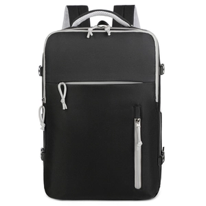Zaino per laptop impermeabile nero con grande capacità e design multi-tasche